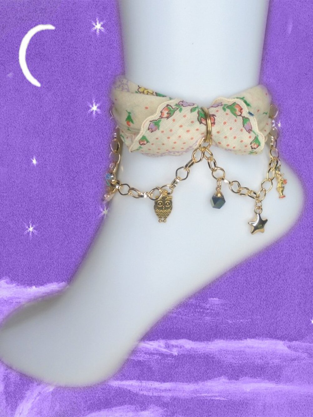 Unusual Ankle Bracelet is OOAK Whimsigoth, Fairycore, Coquette